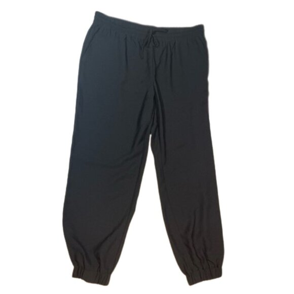 J Jason Wu Black Jogger Black Crepe Wide Leg Draw String Elastic Cuffs L - Picture 2 of 9